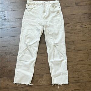 Gap White Women’s Straight Leg High-Rise Distressed Jeans